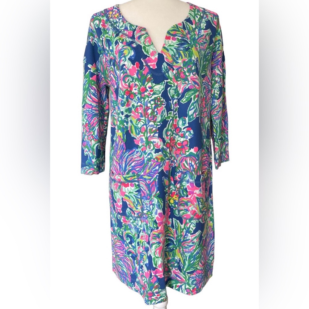 Lilly Pulitzer UPF 50 Joyce Dress Exotic Escapade 3/4 Sleeve SZ S Preppy Vibrant